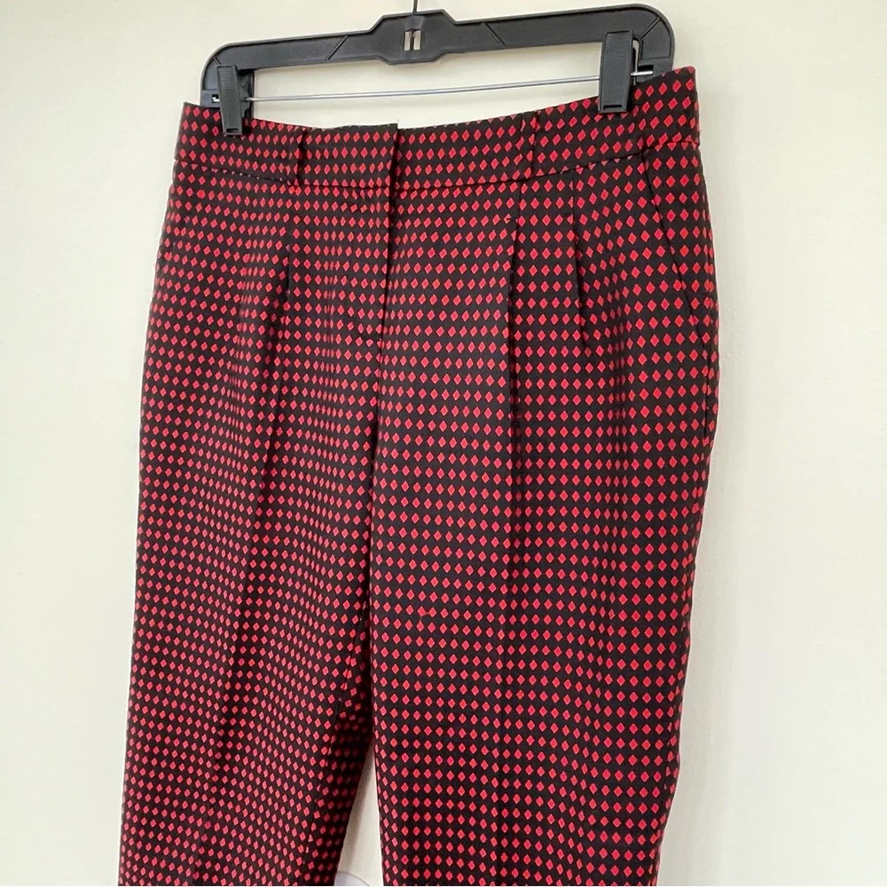 Kate Spade Avery Print Jacquard Pleated Red Back Diamond Crop Pants size 4